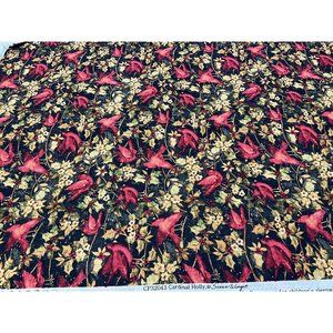 Fabric - Susan Winget  "CARDINAL HOLLY"  Birds, 100% Cotton - 1.50 Yards - NEW